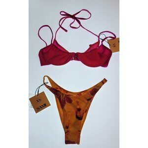 SAME Los Angeles Bikini Set 2pc Size XS Bra Double Layer Top Bottom 90s Tropical